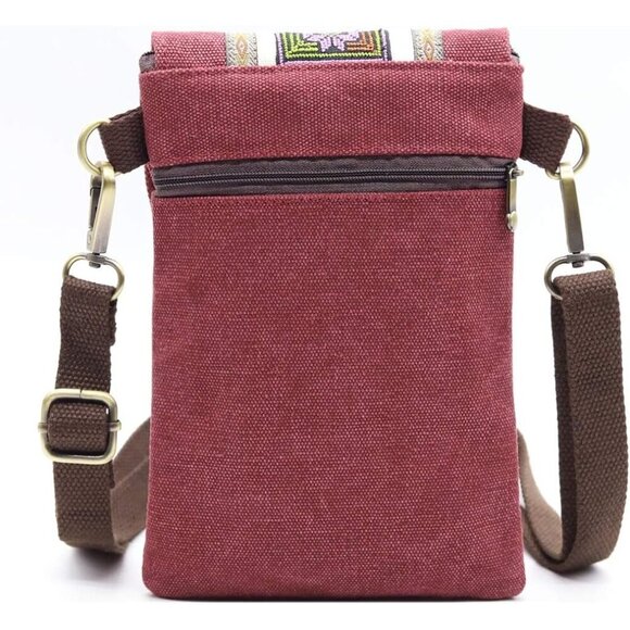 Women's Red Wine Vintage Embroidered Cute Mini Cross Body Bag Small Handbags - Picture 7 of 7